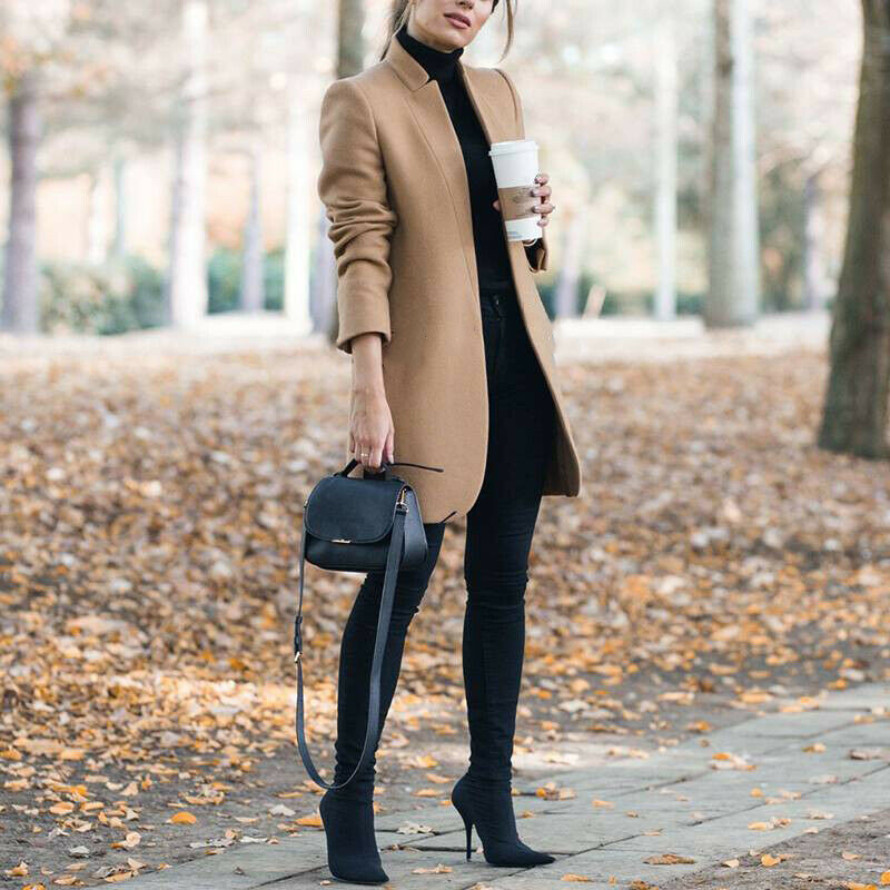 Premium Wool Blend Stand-Up Collar Blazer