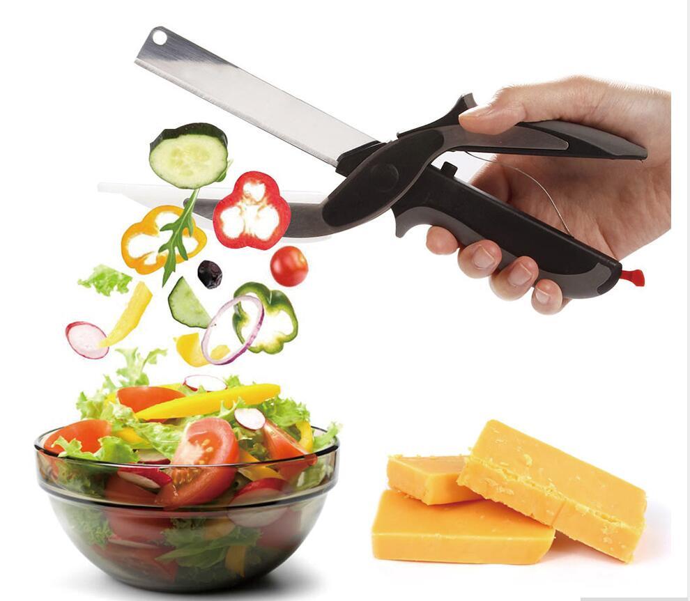 Premium 2-in-1 Stainless Steel Kitchen Knife Scissors & Vegetable Cutter