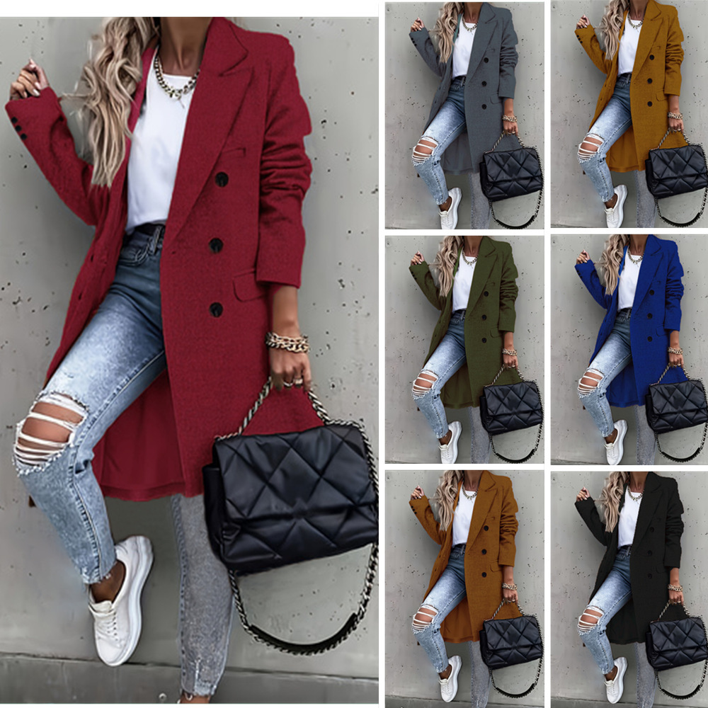 Mid-length Plus-size Wool Womens Coat Multi-color