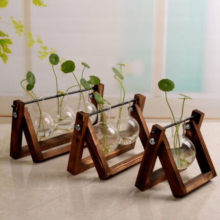 Wooden Hydroponic Glass Vase – Elegant Home Decor