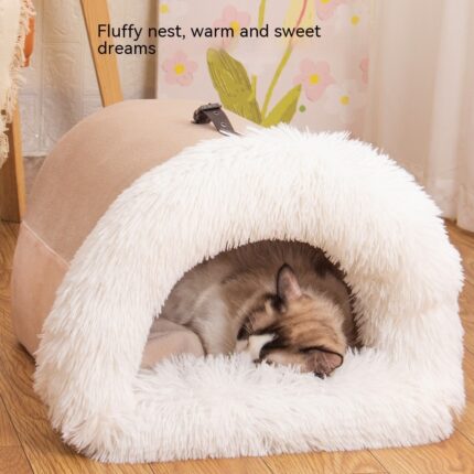 Cozy & Portable Plush Pet Bed – Warm Winter Comfort for Cats & Dogs